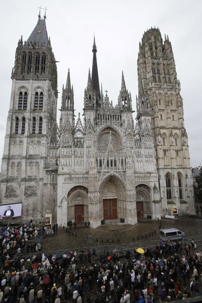 Fire breaks out in the spire of the medieval cathedral in the French city of Rouen