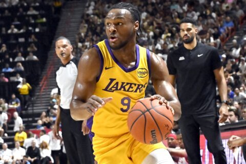 Bronny James scores 8 points in his Vegas debut, as Lakers fall to Rockets in Summer League play