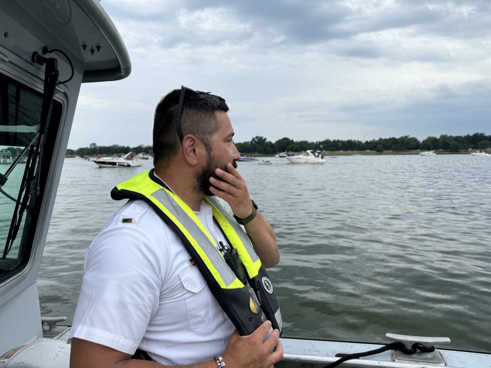 Lt. Andrew Horos looks out at the water