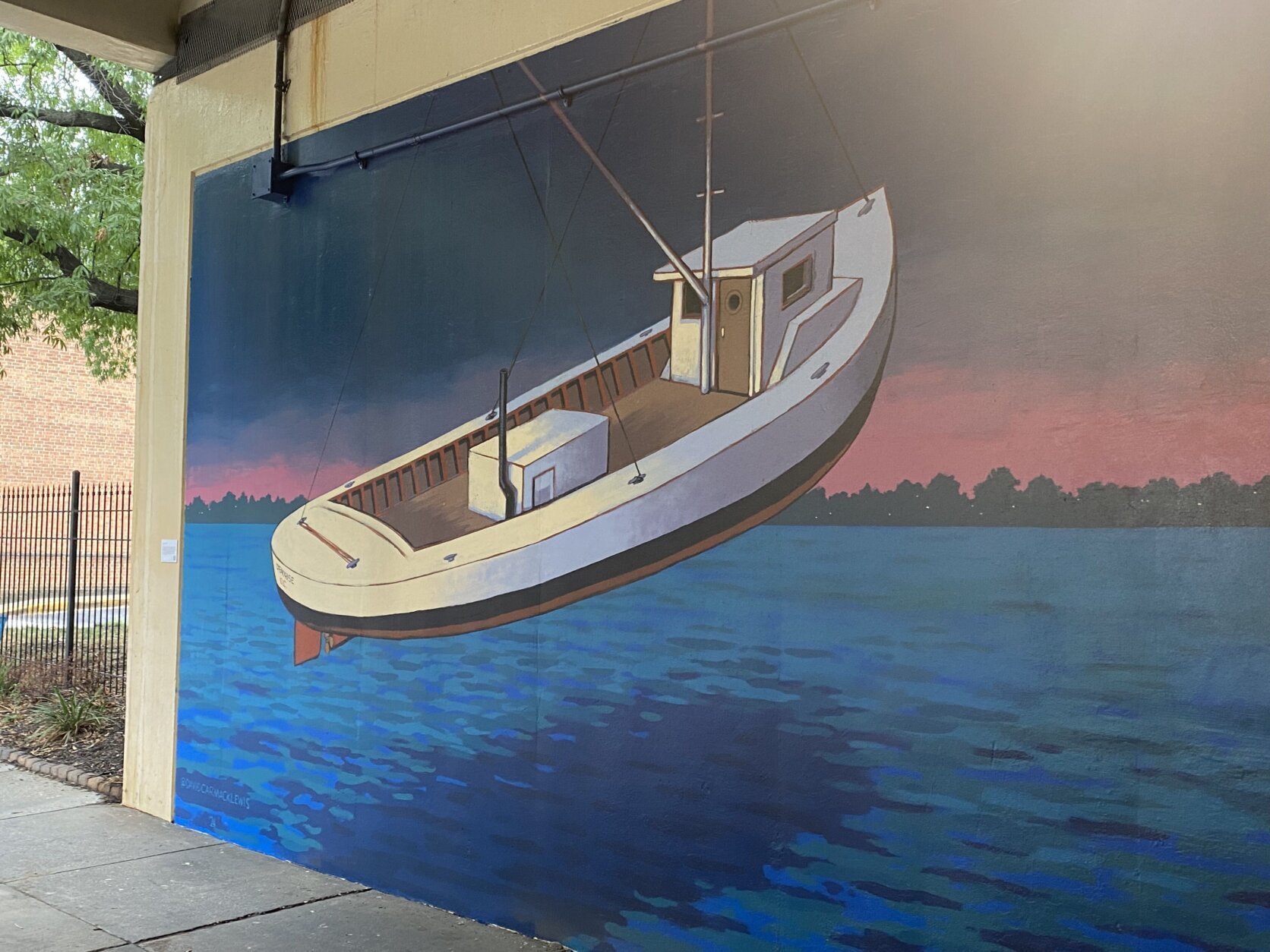 A mural of a boat