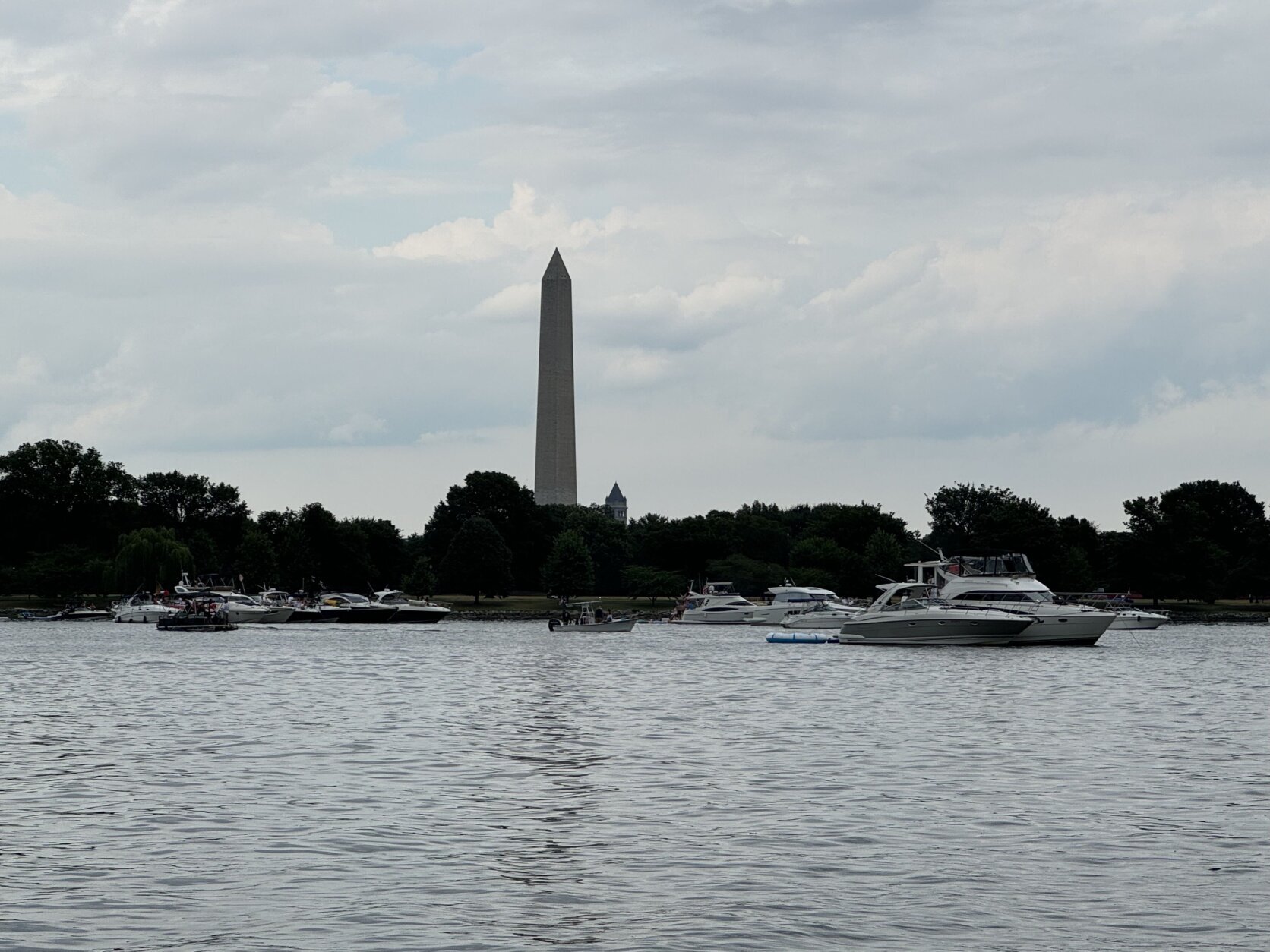 a view of the washington monument from the water