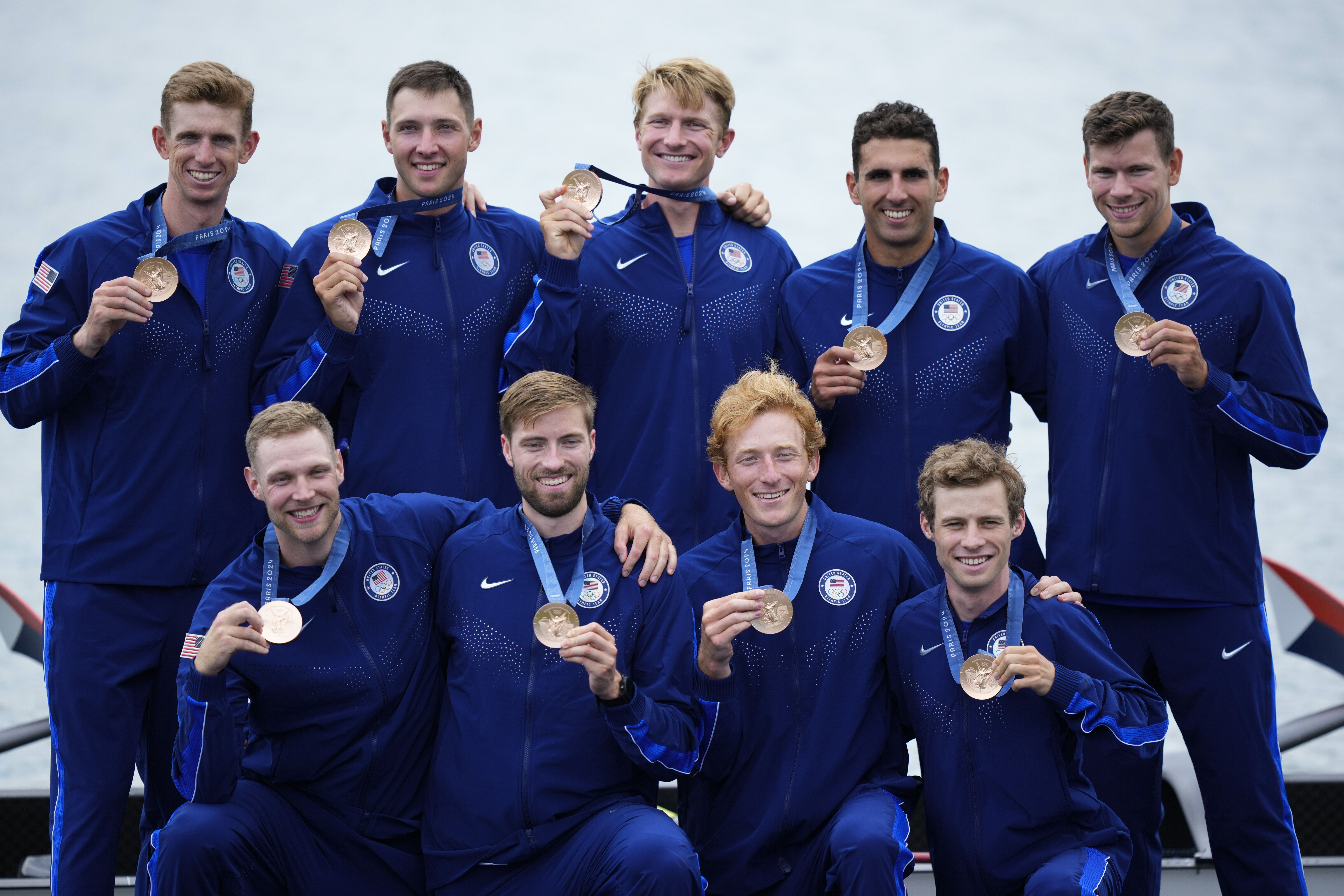 <p>The U.S. men&#8217;s 8 took home the bronze in the rowing final. The medal-winning lineup included Christian Tabash (top row, second from right) from Alexandria, Virginia.</p>
