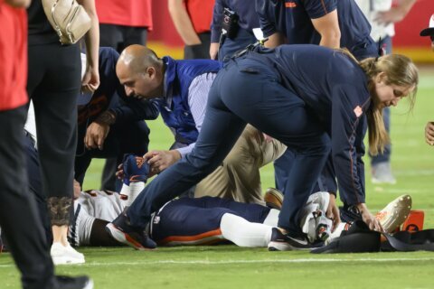 Bears' Douglas Coleman III immobilized, taken from field on stretcher after tackle against Chiefs