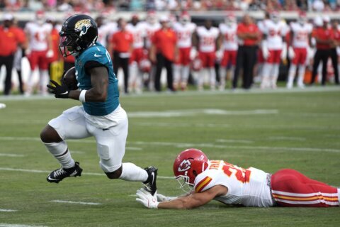 Chiefs WR Marquise Brown 'will miss some time' after dislocating a clavicle in 26-13 loss at Jaguars