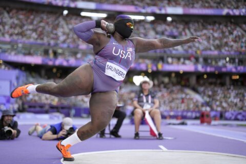 Raven Saunders, the masked shot putter, takes the stage for qualifying at the Paris Games