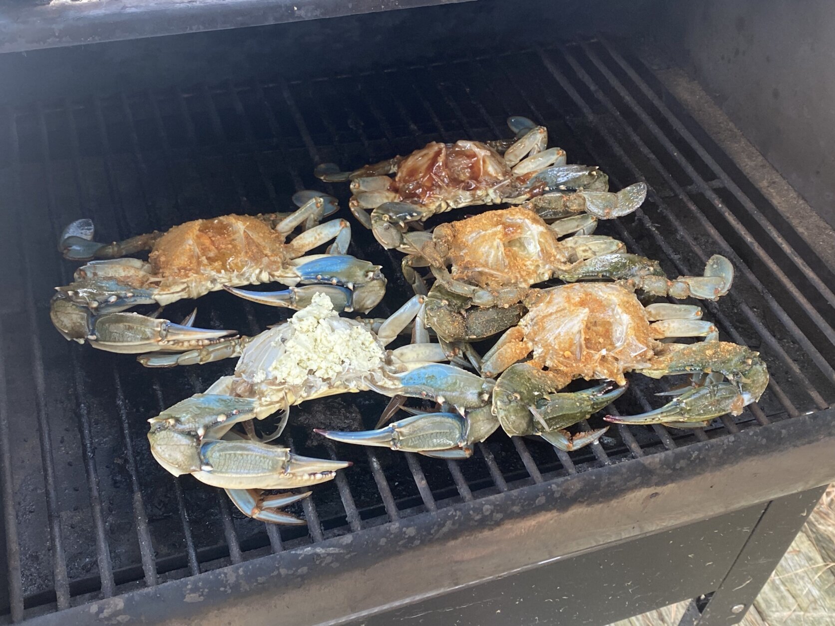 Maryland blue crabs on a grill