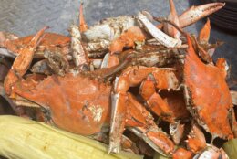 Crabs off the grill with corn