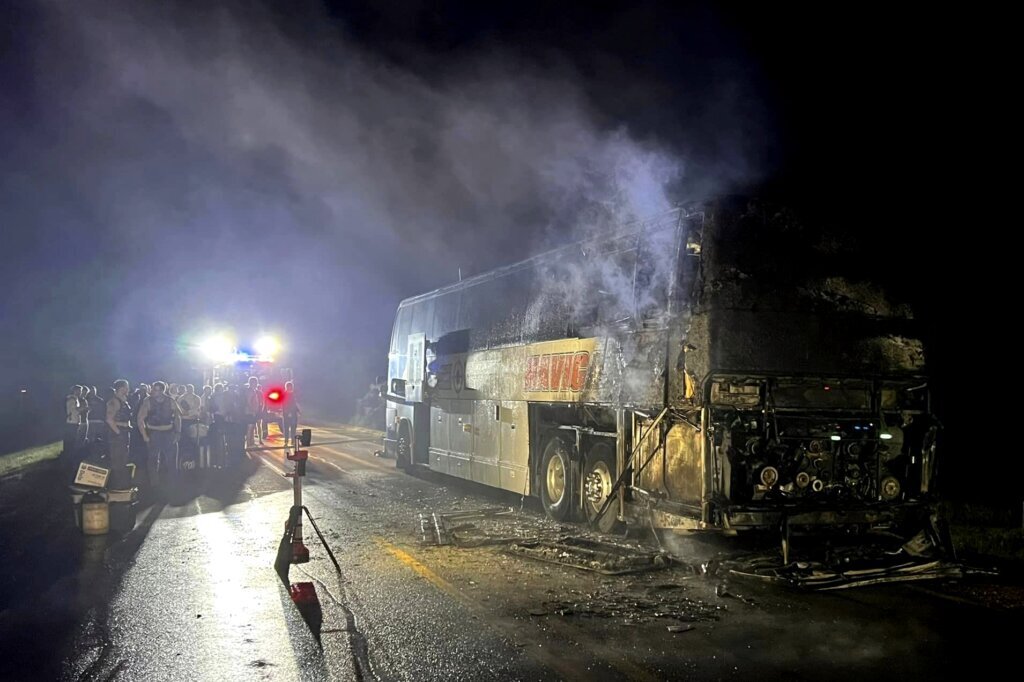 Baseball team’s charter bus catches fire in Iowa; no one is hurt