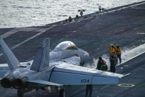 US sends ship-based Navy fighter jets to a base in the Middle East to help protect Israel