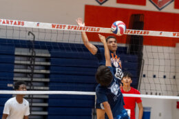 students at west springfield high tryout for the boys varsity volleyball team