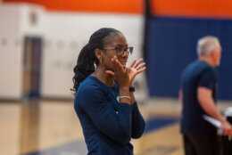 West Springfield High School's new head coach, Aubrey Eaton during tryouts