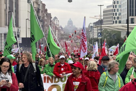 Autoworkers demonstrate in Brussels to protest layoff threats across the EU industrial base