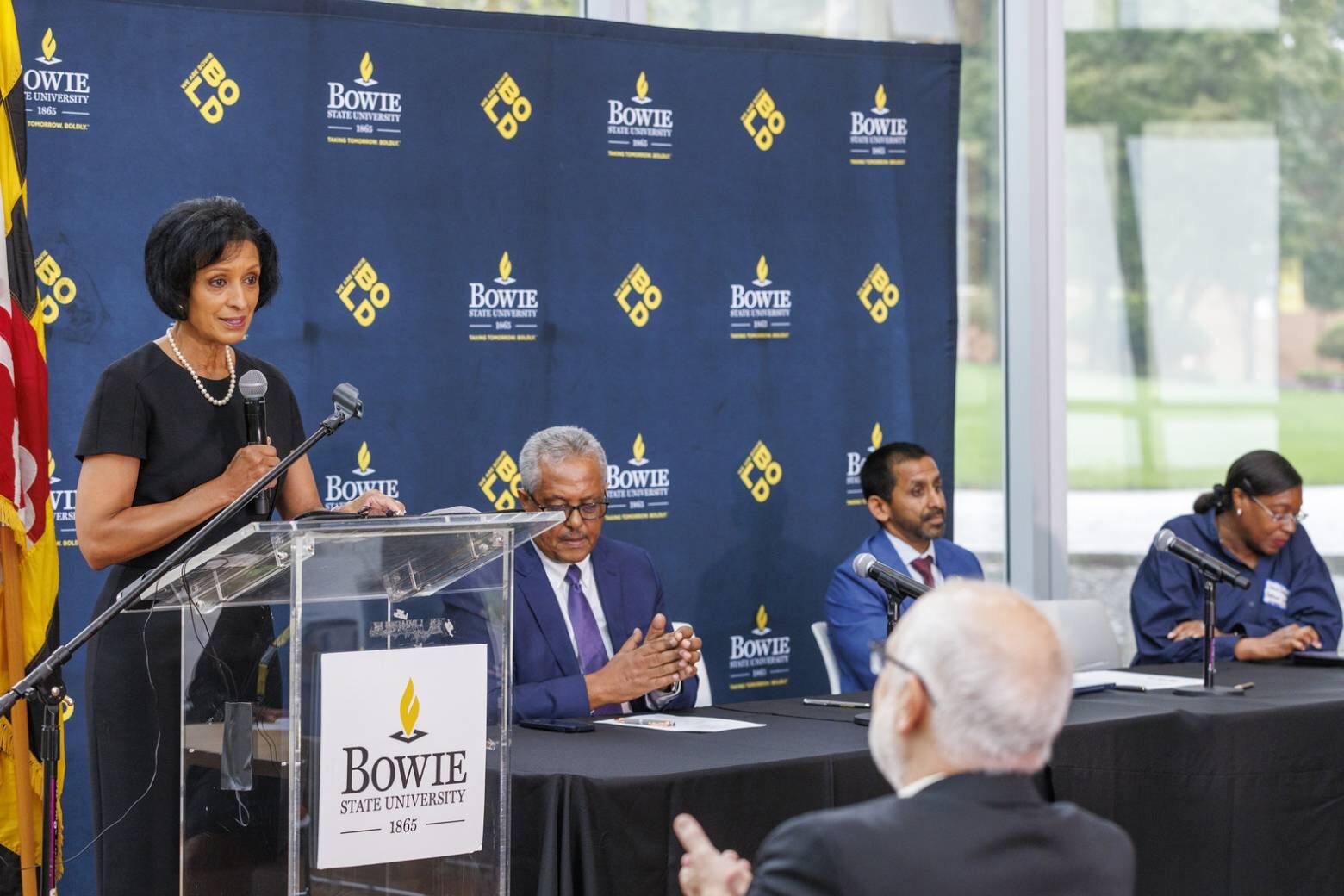 President Aminta H. Breaux during an MOU signing with the U.S. Fish and Wildlife Service between Bowie State University, Alabama A&amp;M and Bethune-Cookman University, Friday, Sept. 27, 2024. (Courtesy Bowie State University)