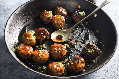 Savory-sweet soy basting sauce transforms ground chicken into izakaya-style meatballs