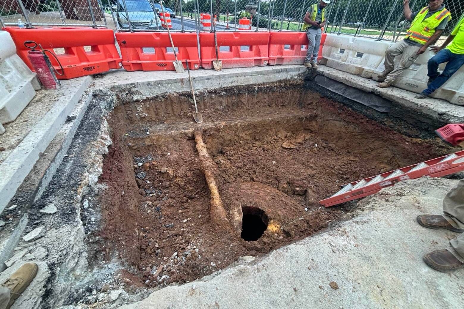 The hole discovered under Jefferson Drive is a drainage cistern built in 1847 that was once used to collect rainwater, which then supplied water to the Smithsonian Castle. (Courtesy Smithsonian Institution)