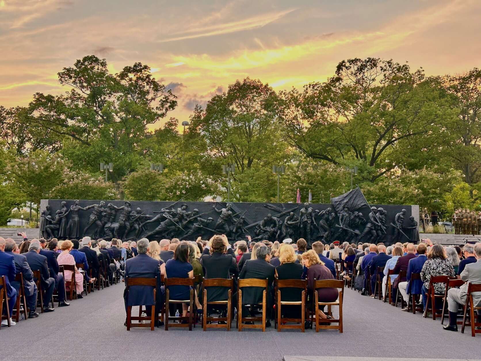 People at ceremony for the unveiling of A Soldier’s Journey sculpture