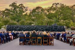 People at ceremony for the unveiling of A Soldier’s Journey sculpture