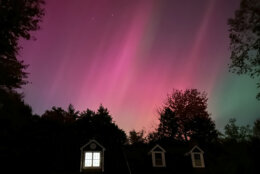 An aurora borealis, also known as the northern lights, is seen Thursday, Oct. 10, 2024, in Falmouth, Maine. (AP Photo/David Sharp)