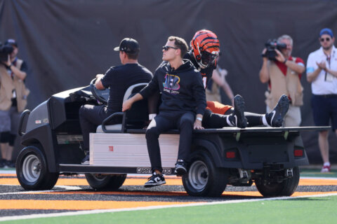 Bengals OT Amarius Mims carted off the field with a left leg injury