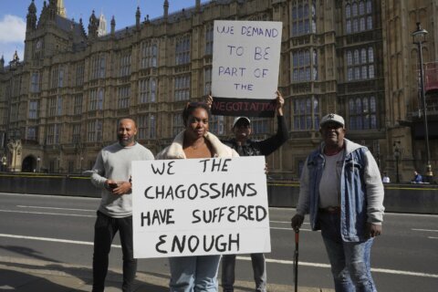 Chagos islanders displaced for a US military base protest a deal on their future made without them