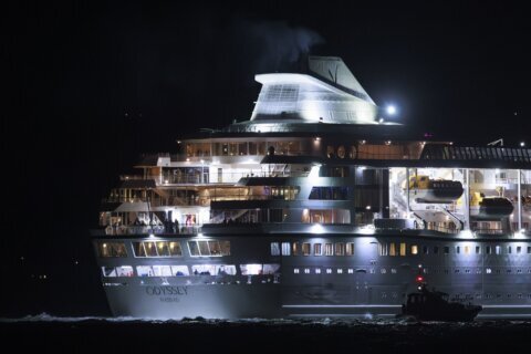 A cruise ship bound on a round-the-world voyage leaves Belfast after a 4-month delay