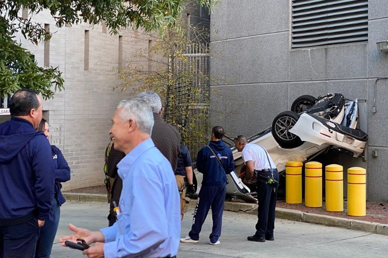 parking garage crashed car