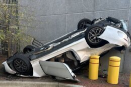 A car plummeted from the fifth floor of a parking garage in Montgomery County, Maryland, leaving its driver with injuries on Oct. 30, 2024, according to emergency responders.