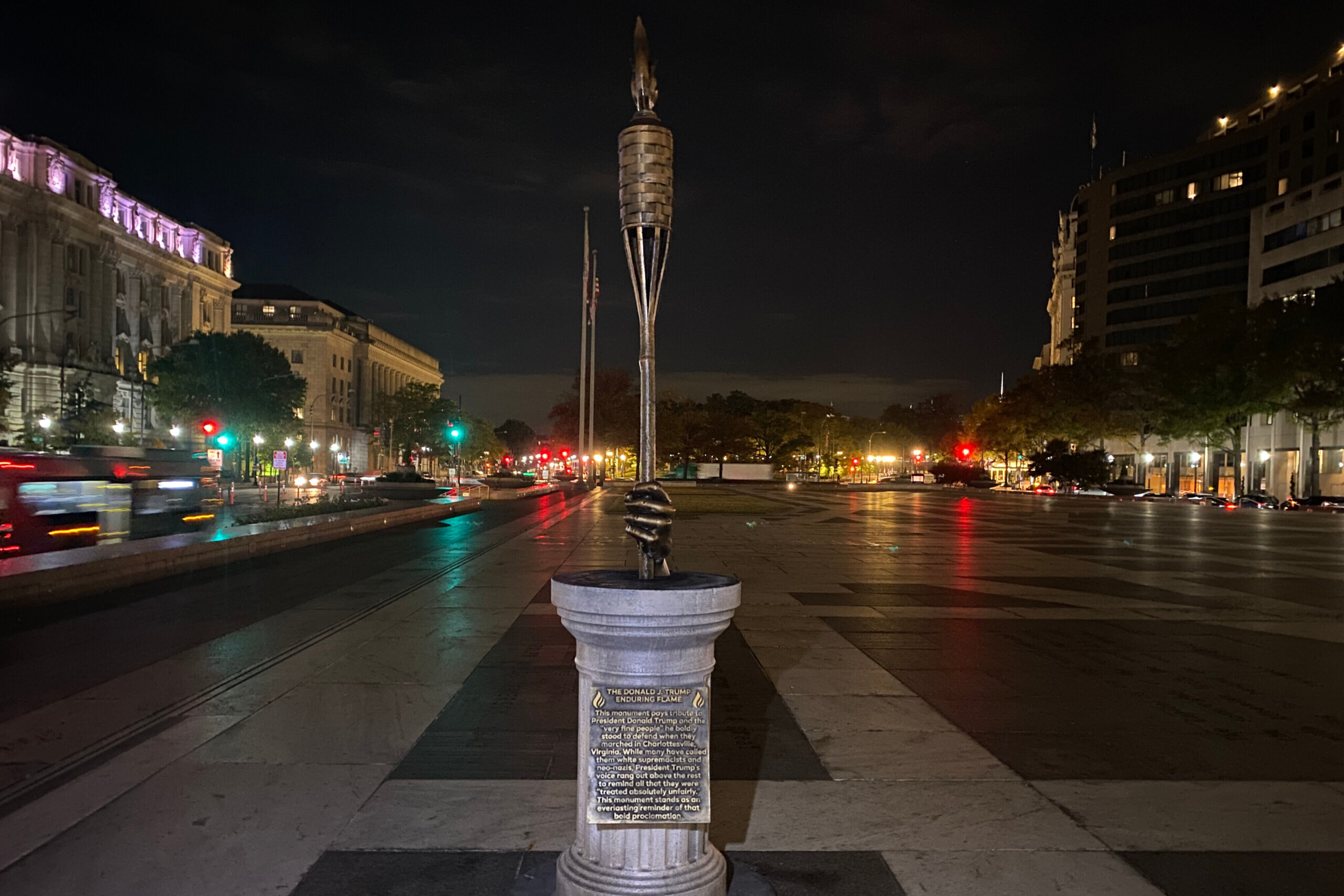 A satirical tiki torch statue pops up in DC days before the presidential election – WTOP News