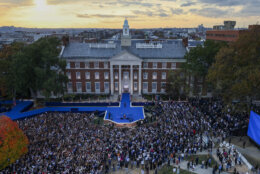 Vice President Kamala Harris walks out to deliver a concession speech for the 2024 presidential election, Wednesday, Nov. 6, 2024, on the campus of Howard University in Washington. (Tasos Katopodis/Pool Photo via AP)