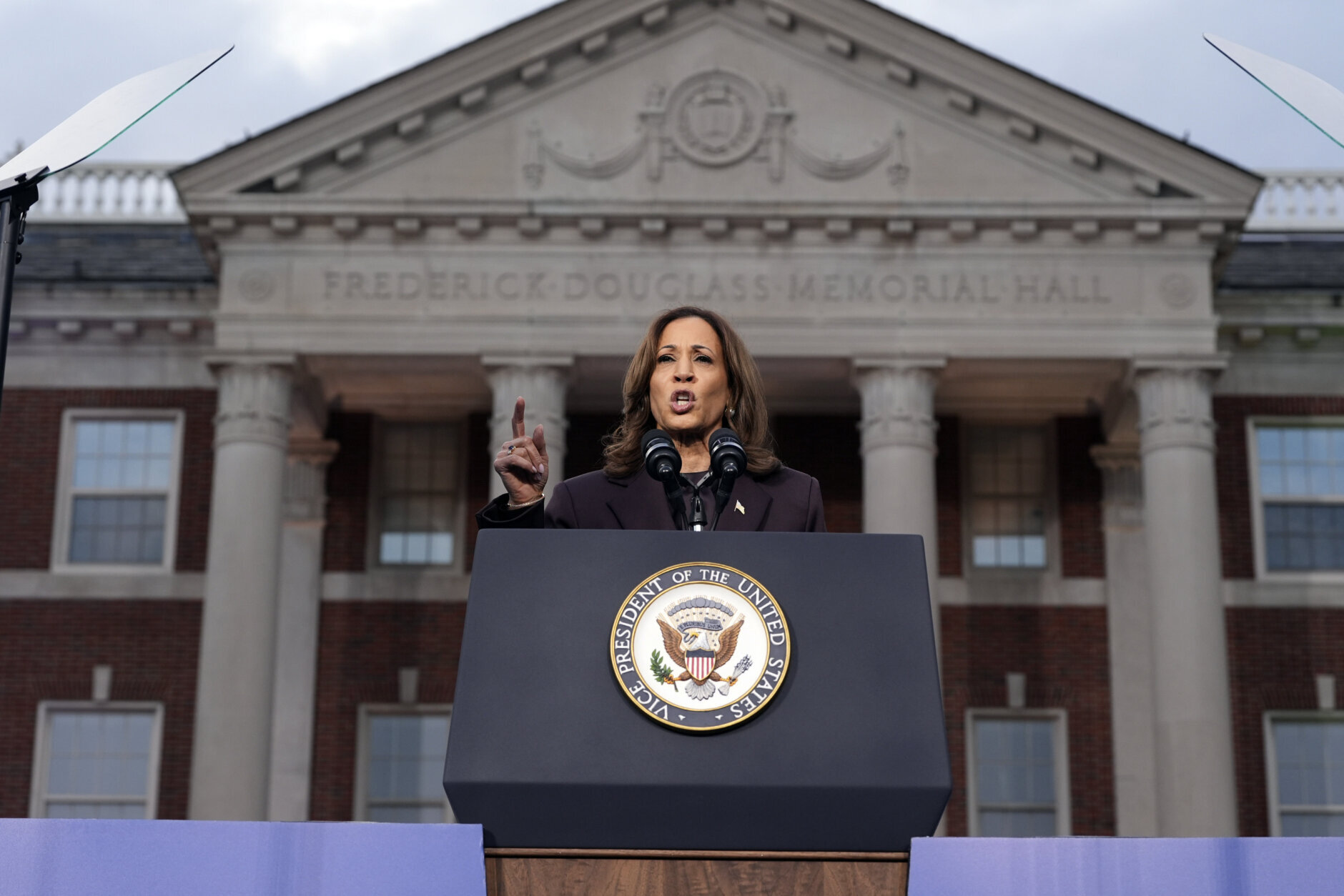 Vice President Kamala Harris delivers a concession speech after the 2024 presidential election, Wednesday, Nov. 6, 2024, on the campus of Howard University in Washington. (AP Photo/Jacquelyn Martin)