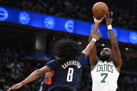 Brown scores 31 points to help the Celtics outlast the Wizards 108-96 for a key NBA Cup victory