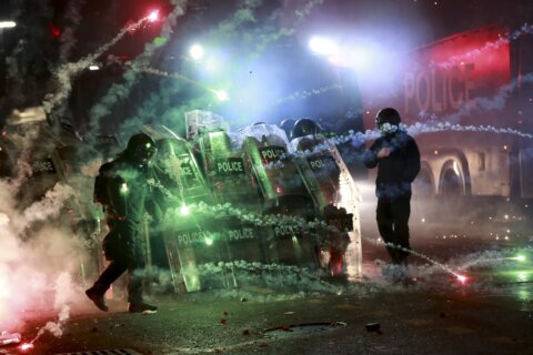 More than 100 arrested as Georgian police clash with protesters over suspension of EU talks