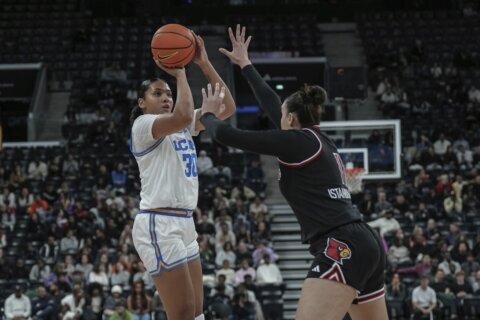 No. 5 UCLA women overcome slow start to beat No. 17 Louisville 66-59 in Paris