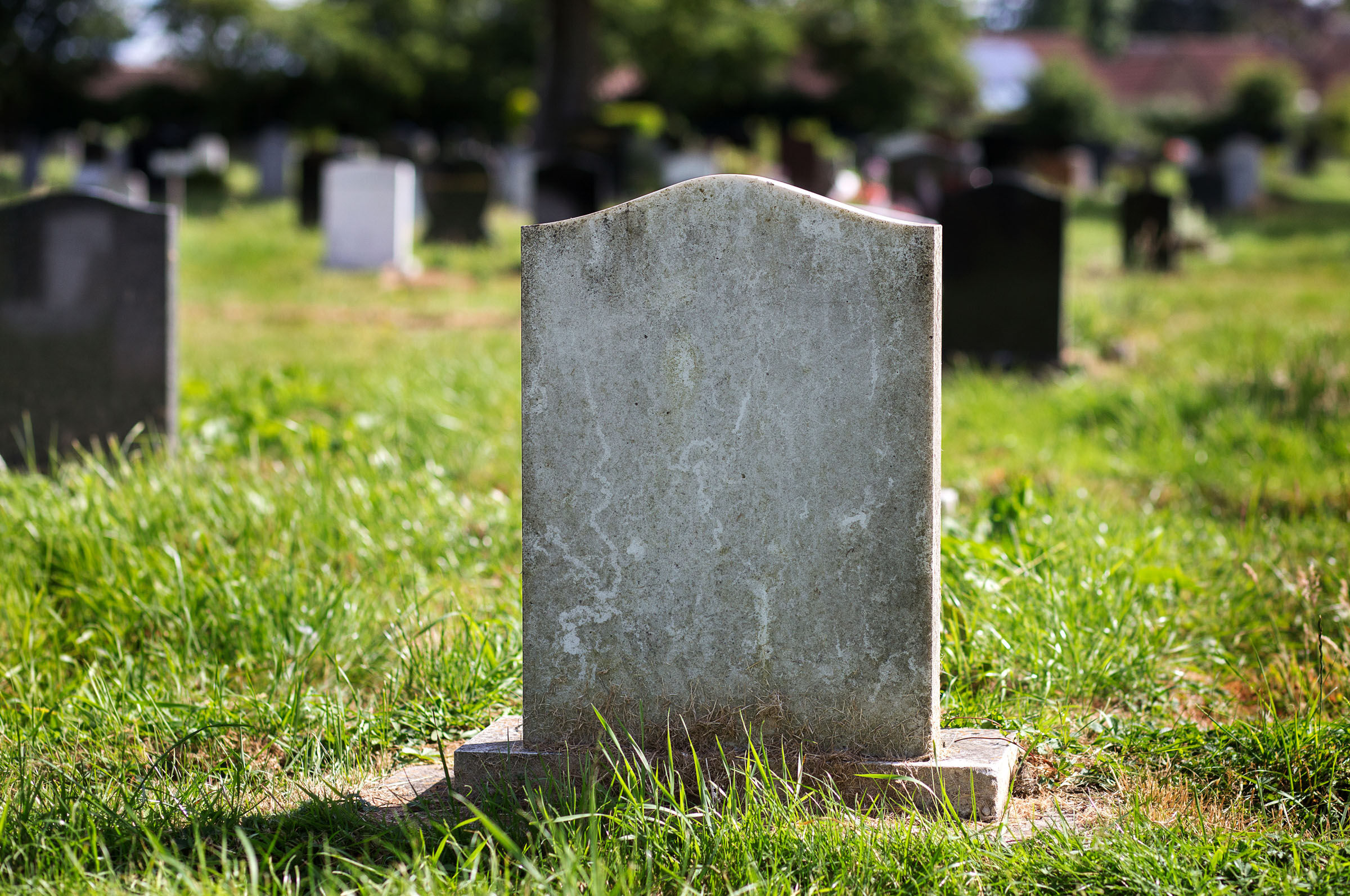 Blank gravestone with other graves in the background