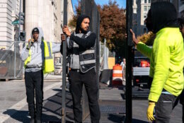 WASHINGTON, DC - NOVEMBER 03: Workers erect anti-scale fencing around the White House and the Treasury Department along 15th St NW on November 03, 2024 in Washington, DC. The nation's capital is bracing for protests and potential unrest, as a contentious Election Day is approaching.  (Photo by Kent Nishimura/Getty Images)