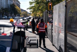 WASHINGTON, DC - NOVEMBER 03:  Workers erect anti-scale fencing around the White House and the Treasury Department along 15th St NW on November 03, 2024 in Washington, DC. The nation's capital is bracing for protests and potential unrest, as a contentious Election Day is approaching.  (Photo by Kent Nishimura/Getty Images)