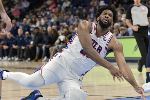 76ers center Joel Embiid sidelined due to swelling in his left knee and will miss two games