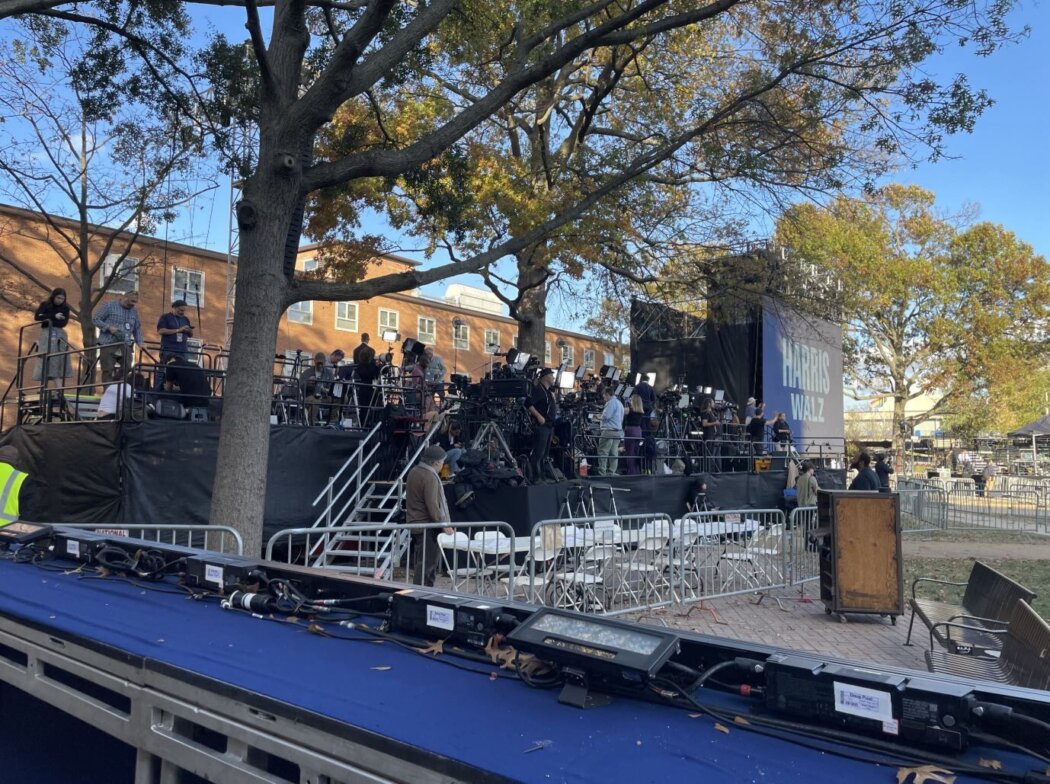 people setting up for watch party