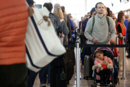 Travelers wait to pass through a TSA checkpoint at Ronald Reagan Washington National Airport on November 26, 2024 in Arlington, Virginia. Aviation officials are predicting a record number of people will be flying for this year’s Thanksgiving holiday.