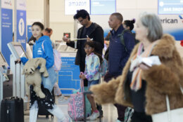 <p>Travelers check themselves into their airlines at Ronald Reagan Washington National Airport on November 26, 2024 in Arlington, Virginia. Aviation officials are predicting a record number of people will be flying for this year’s Thanksgiving holiday. (Photo by Alex Wong/Getty Images)</p>
