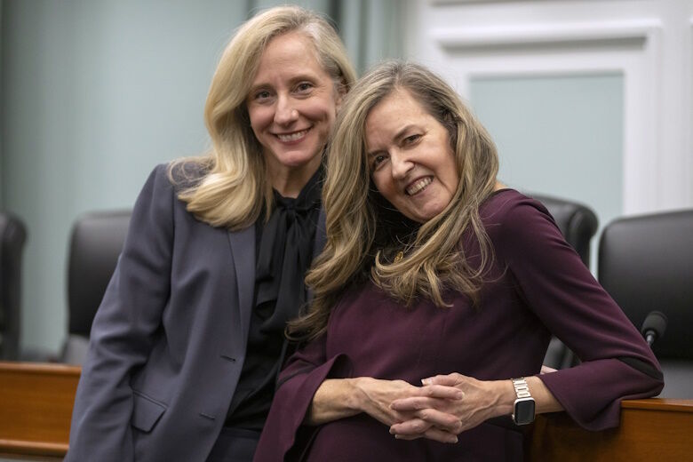 Rep. Abigail Spanberger, D-Va., left, and Rep. Jennifer Wexton, D-Va., pose for a portrait on Capitol Hill, Wednesday, Dec. 4, 2024, in Washington. (AP Photo/Mark Schiefelbein)