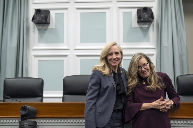 Rep. Abigail Spanberger, D-Va., left, and Rep. Jennifer Wexton, D-Va., pose for a portrait on Capitol Hill, Wednesday, Dec. 4, 2024, in Washington. (AP Photo/Mark Schiefelbein)