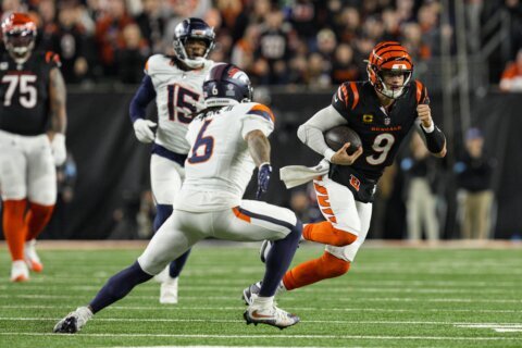 Burrow throws 3-yard TD pass to Higgins in OT as the Bengals beat the Broncos 30-24