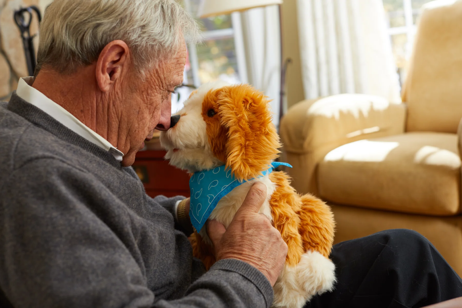 robotic dog with dementia patient