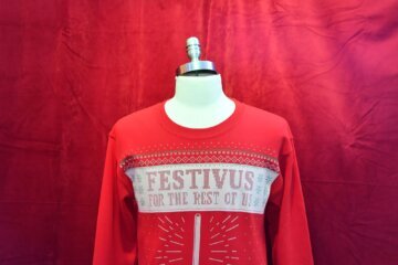 December 23 is Festivus, a day reserved in history for all who feel that the normal holiday traditions don’t quite fit the bill, and seen here a Festivus sweater is displayed during Colossal Clusterfest in June 2017 in San Francisco.