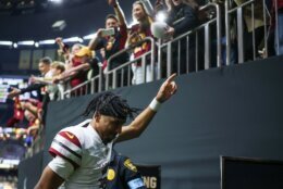 Daniels celebrates after a 20-19 victory over the New Orleans Saints in Louisiana on December 15.