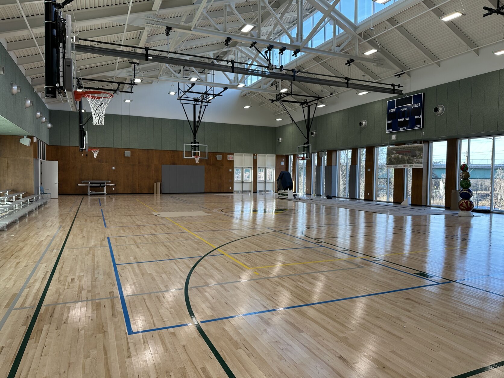 an indoor basketball court