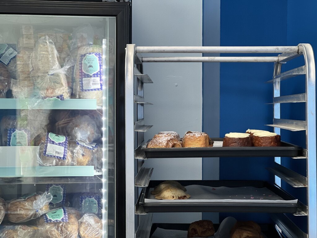 Pastries on a cart at Rise Bakery in Sterling, Virginia.