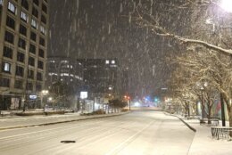 Snow falling outside WTOP's headquarters