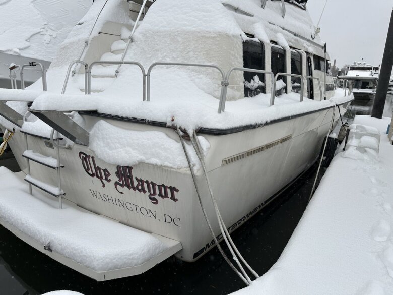 A boat covered in snow